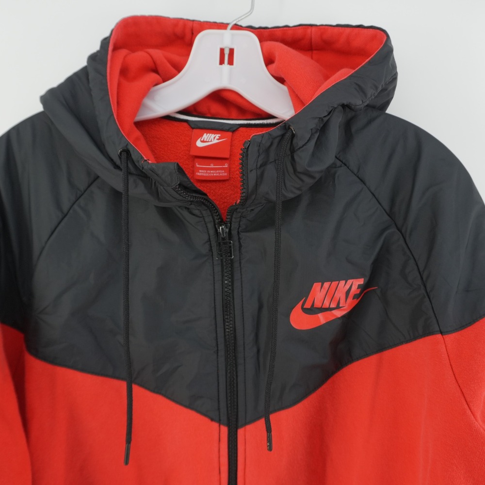 Nike Full Zip Hoodie Mens Large Red Black Windrunner Fleece 614516-600